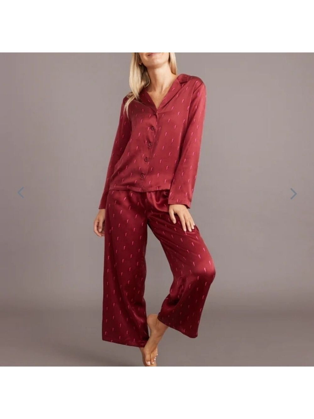 Marine Layer Washable Silk Pajama Set Rhododendron Lightning Bolt Print